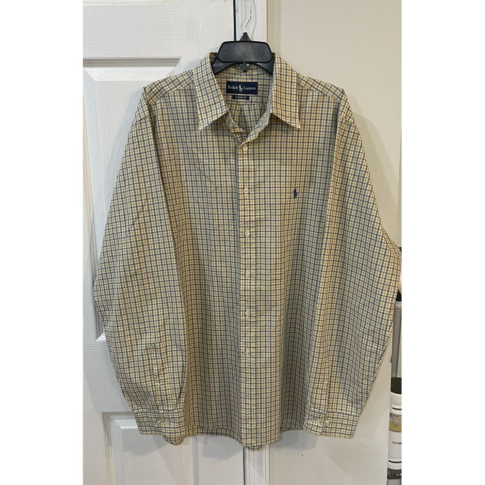 Polo Ralph Lauren Long Sleeve Button‎ Up Shirt Plaid Sz Tag Removed Measures XXL